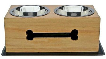 Wooden Bone Elevated Dog Bowls - Small