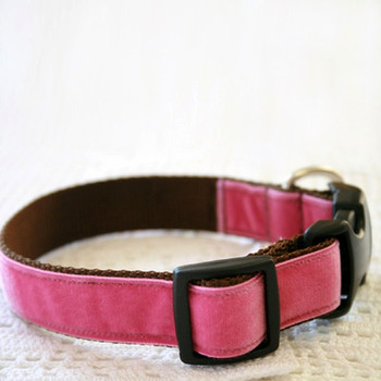 Zoe Velvet Hand Embroidered Dog Collar - Pink
