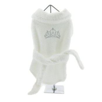 White Silver Tiara Pet Dog Bathrobe