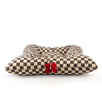 Windsor Check Square Dog Bed w/Red Nouveau Bow