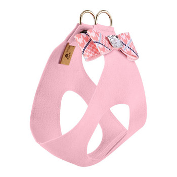 Peaches N Cream Glen Houndstooth Big Bow Step In Harness - Puppy Pink