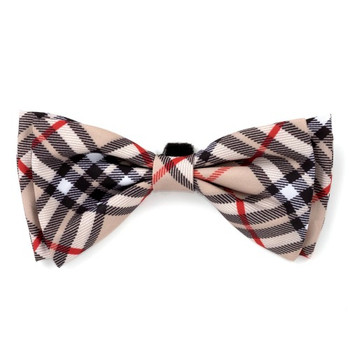 Bias Plaid Tan Pet Dog Bow Tie