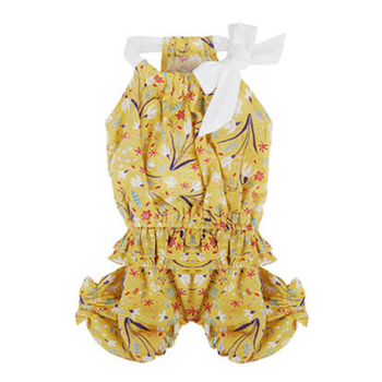 Floral Volum Sleeveless Summer Dog Jumpsuit - Yellow