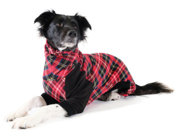 Pet Dog Onesie / Pajama - Red Tartan and Black