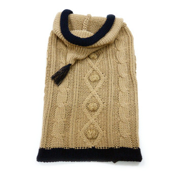 Tidy Cable Hoodie Dog Sweater - Camel