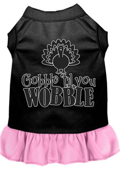 Gobble Til You Wobble Screen Print Dog Dress Black With Light Pink