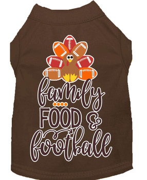 Family, Food, And Football Screen Print Dog Shirt - Brown