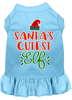 Santa's Cutest Elf Screen Print Dog Dress - Baby Blue