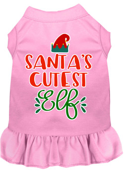 Santa's Cutest Elf Screen Print Dog Dress - Light Pink