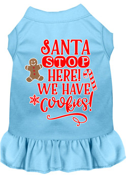 Santa, We Have Cookies Screen Print Dog Dress - Baby Blue