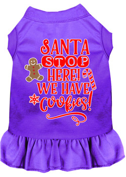Santa, We Have Cookies Screen Print Dog Dress - Purple