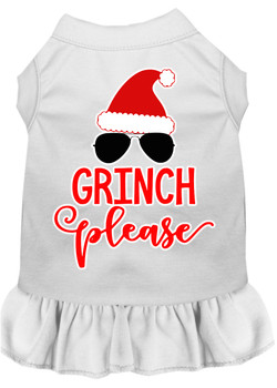 Grinch Please Screen Print Dog Dress - White