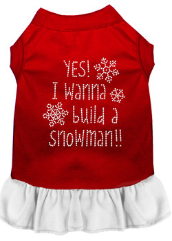 Yes! I Want To Build A Snowman Rhinestone Dog Dress - Red With White