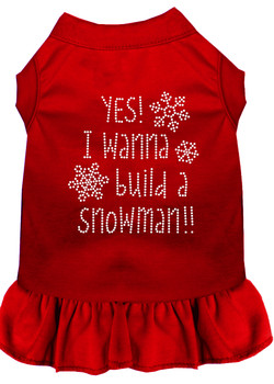 Yes! I Want To Build A Snowman Rhinestone Dog Dress - Red