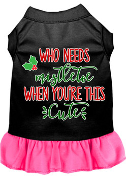 Who Needs Mistletoe Screen Print Dog Dress Black With Bright Pink