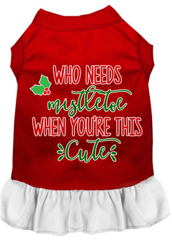 Who Needs Mistletoe Screen Print Dog Dress Red With White