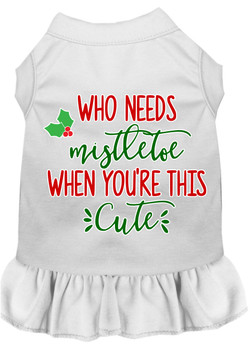 Who Needs Mistletoe Screen Print Dog Dress White