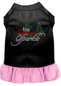 Tis The Season To Sparkle Rhinestone Dog Dress - Black With Light Pink