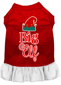 Big Elf Screen Print Dog Dress - Red With White