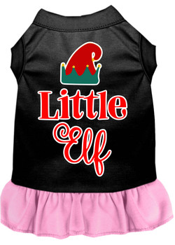 Little Elf Screen Print Dog Dress - Black With Light Pink