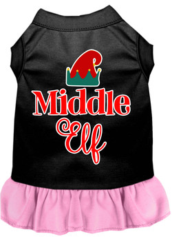 Middle Elf Screen Print Dog Dress - Black With Light Pink