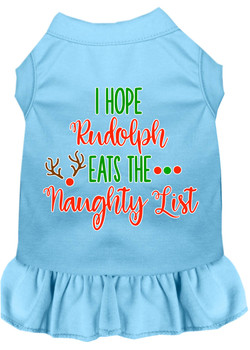 Hope Rudolph Eats Naughty List Screen Print Dog Dress - Baby Blue