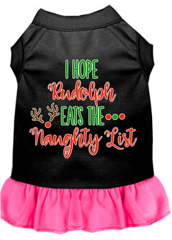 Hope Rudolph Eats Naughty List Screen Print Dog Dress - Black With Bright Pink