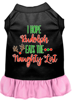 Hope Rudolph Eats Naughty List Screen Print Dog Dress - Black With Light Pink