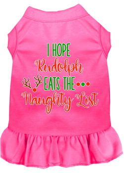 Hope Rudolph Eats Naughty List Screen Print Dog Dress - Bright Pink