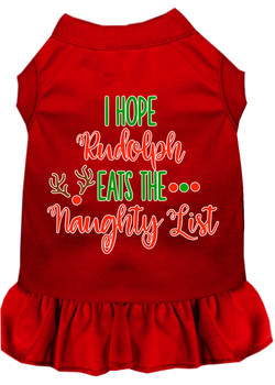 Hope Rudolph Eats Naughty List Screen Print Dog Dress - Red