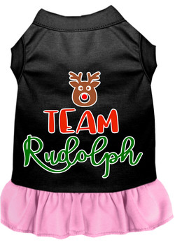 Team Rudolph Screen Print Dog Dress - Black With Light Pink
