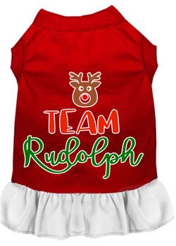 Team Rudolph Screen Print Dog Dress - Red With White