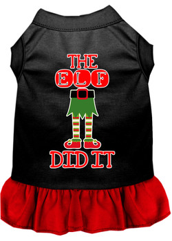 The Elf Did It Screen Print Dog Dress - Black With Red