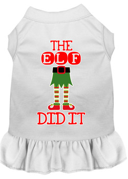 The Elf Did It Screen Print Dog Dress - White