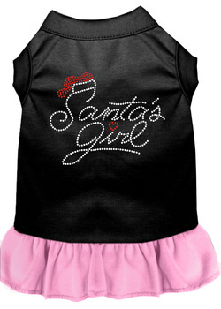 Santa's Girl Rhinestone Dog Dress - Black With Light Pink Skirt