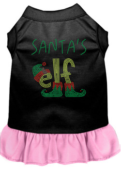 Santa's Elf Rhinestone Dog Dress - Black With Light Pink Skirt