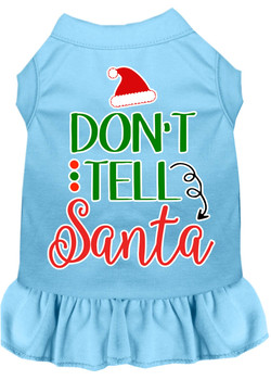 Don't Tell Santa Screen Print Dog Dress - Baby Blue