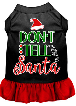 Don't Tell Santa Screen Print Dog Dress - Black w/ Red Skirt