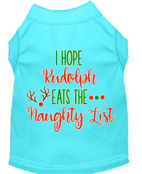 Hope Rudolph Eats Naughty List Screen Print Dog Shirt - Aqua