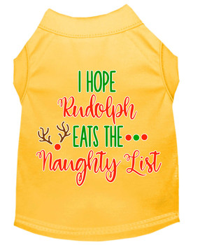 Hope Rudolph Eats Naughty List Screen Print Dog Shirt - Yellow