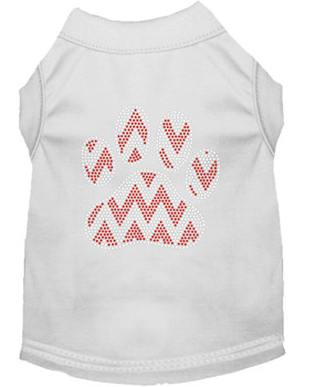 Candy Cane Chevron Paw Rhinestone Dog Shirt - White