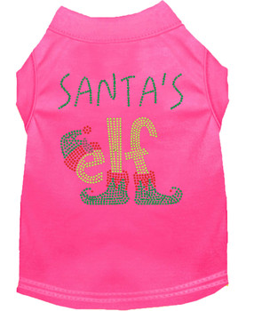 Santa's Elf Rhinestone Dog Shirt - Bright Pink