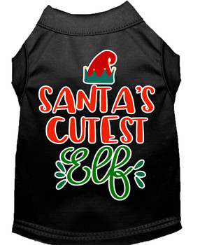 Santa's Cutest Elf Screen Print Dog Shirt - Black