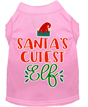 Santa's Cutest Elf Screen Print Dog Shirt - Light Pink