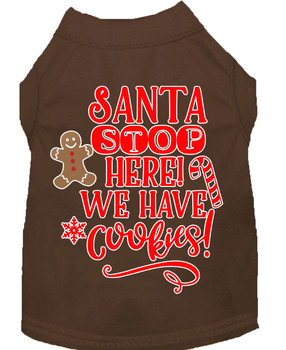 Santa, We Have Cookies Screen Print Dog Shirt - Brown