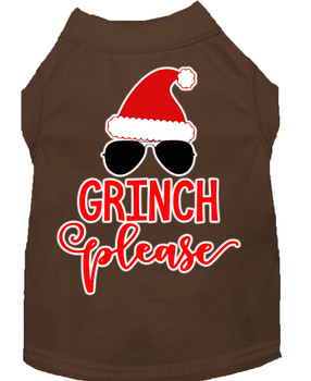 Grinch Please Screen Print Dog Shirt - Brown