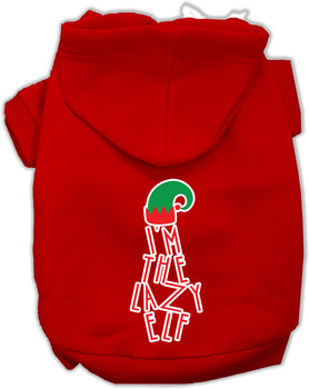 Lazy Elf Screen Print Pet Hoodie - Red