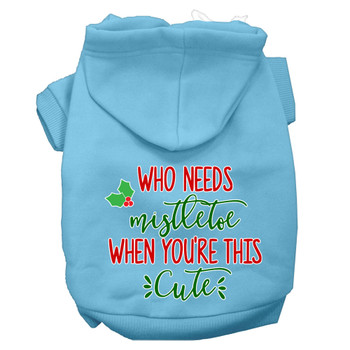 Who Needs Mistletoe Screen Print Dog Hoodie - Baby Blue