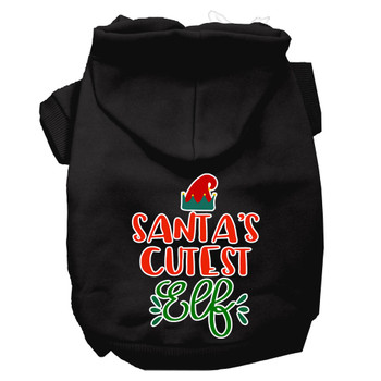 Santa's Cutest Elf Screen Print Dog Hoodie - Black