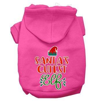 Santa's Cutest Elf Screen Print Dog Hoodie - Bright Pink